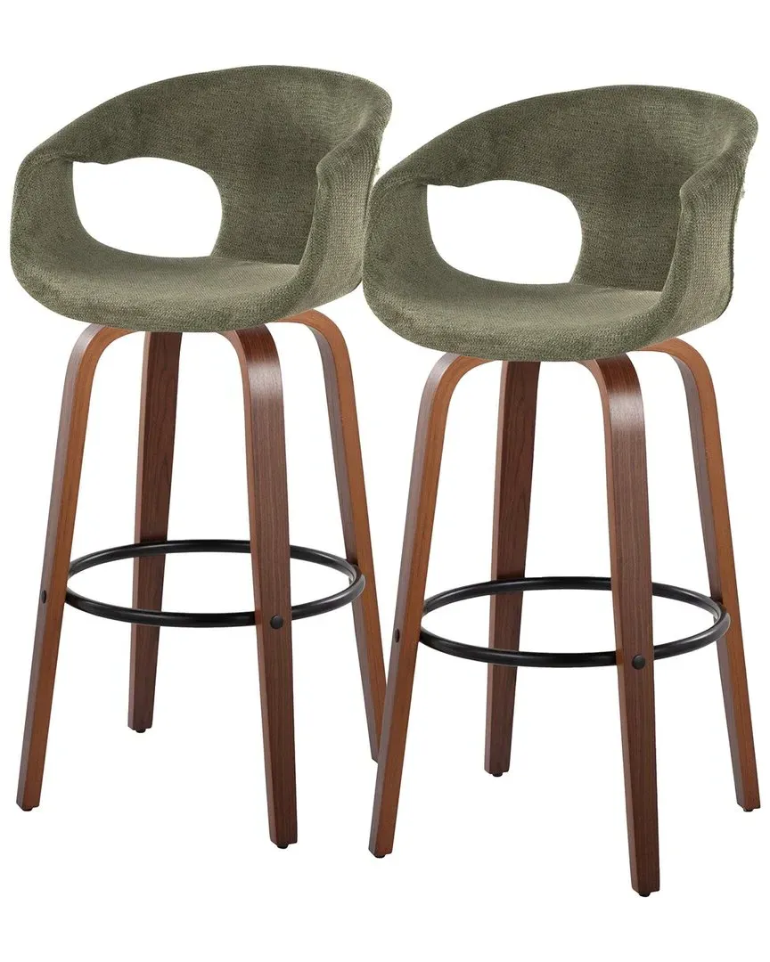 Curva Bar Swivel Stools with Footrest - Green, Walnut