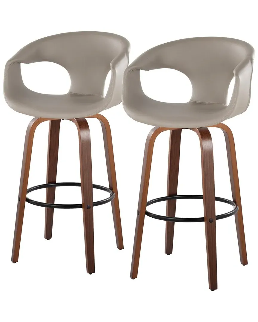 Curva Bar Swivel Stools with Footrest - Light Grey, Walnut