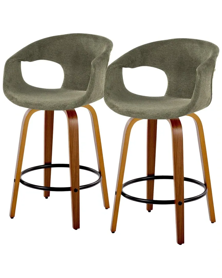 Curva Counter Swivel Stools with Footrest - Green, Walnut image