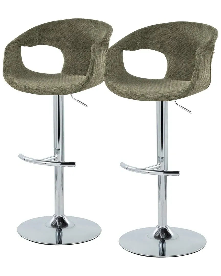 Curva Set of 2 Adjustable Bar Stools with Footrest - Green