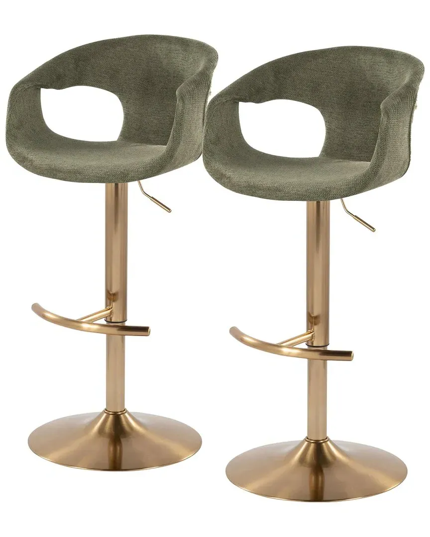 Curva Set of 2 Adjustable Bar Stools with Footrest - Green
