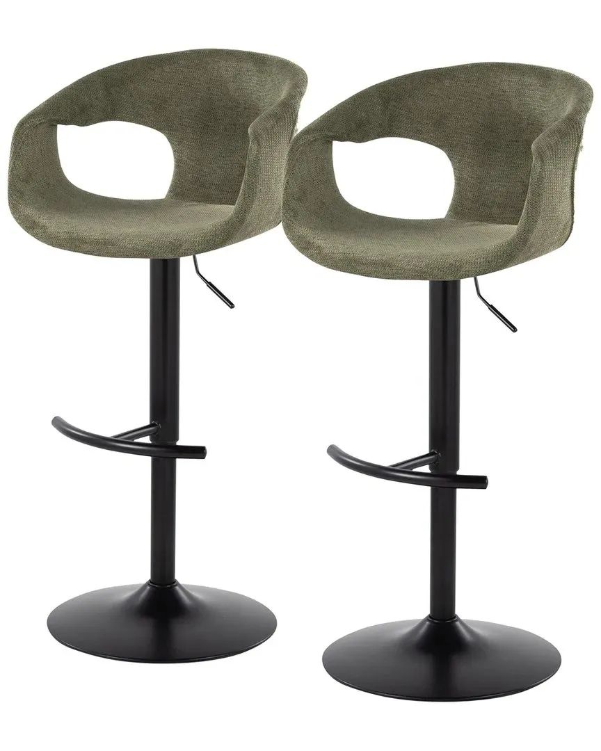 Curva Set of 2 Adjustable Bar Stools with Footrest - Green image