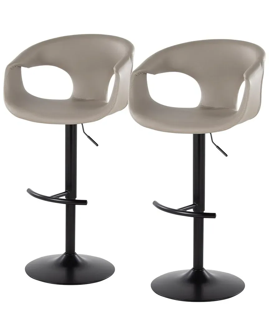 Curva Set of 2 Adjustable Bar Stools with Footrest - Grey