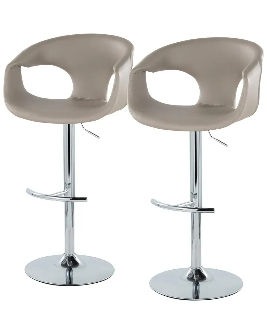 Curva Set of 2 Adjustable Bar Stools with Footrest - Grey