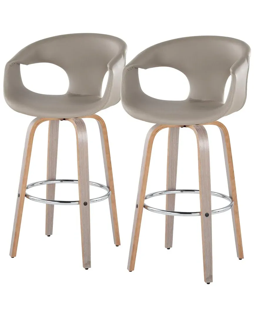 Curva Set of 2 Swivel Bar Stools with Footrest - Light Grey image