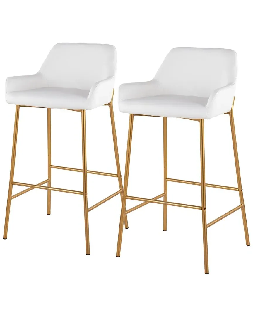 Daniella Set of 2 Fixed-Height Bar Stools - Gold, PU Leather
