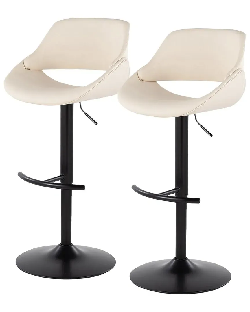 Fabrico Adjustable Bar Stools with Footrest - Cream, Faux Leather image
