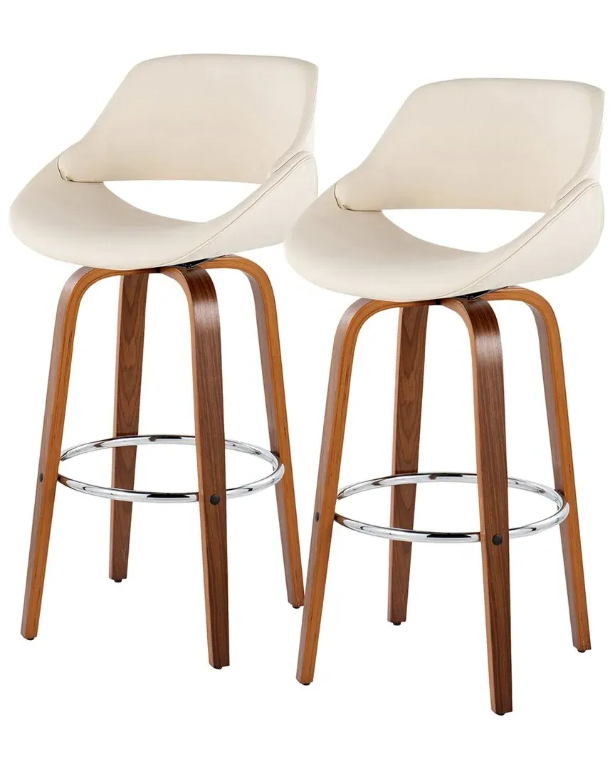 Fabrico Set of 2 Swivel Bar Stools with Footrest - Cream, Walnut