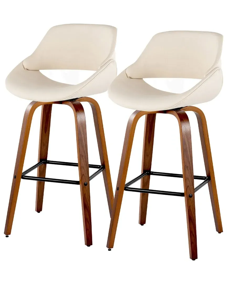 Fabrico Set of 2 Swivel Bar Stools with Footrest - Cream, Walnut