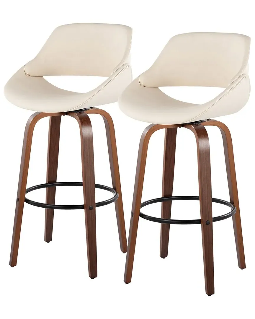 Fabrico Set of 2 Swivel Bar Stools with Footrest - Cream, Walnut image