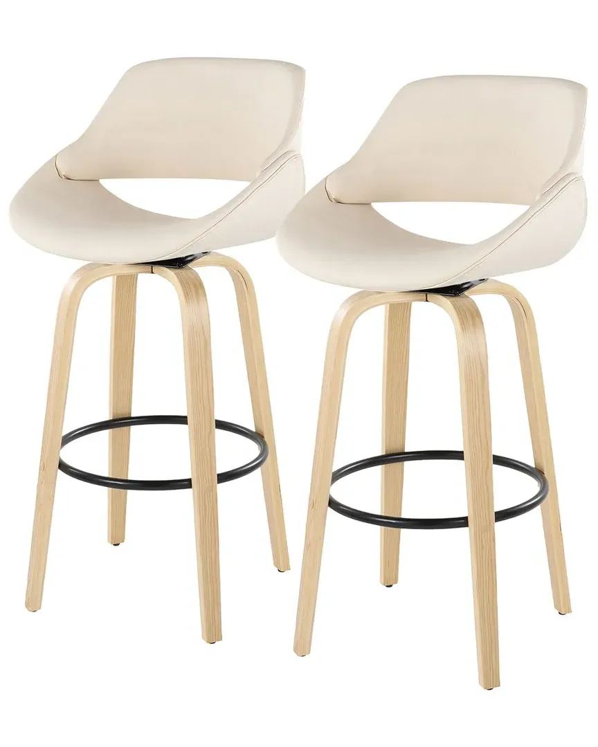 Fabrico Set of 2 Swivel Bar Stools with Footrest - Cream image