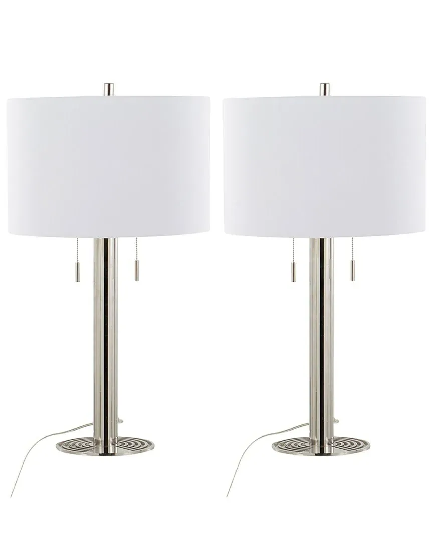 Master Set of 2 Table Lamps with Linen Shade - Polished Nickel