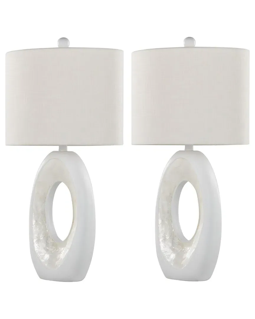Pearl Set of 2 Table Lamps with Linen Shade - White, Polyresin