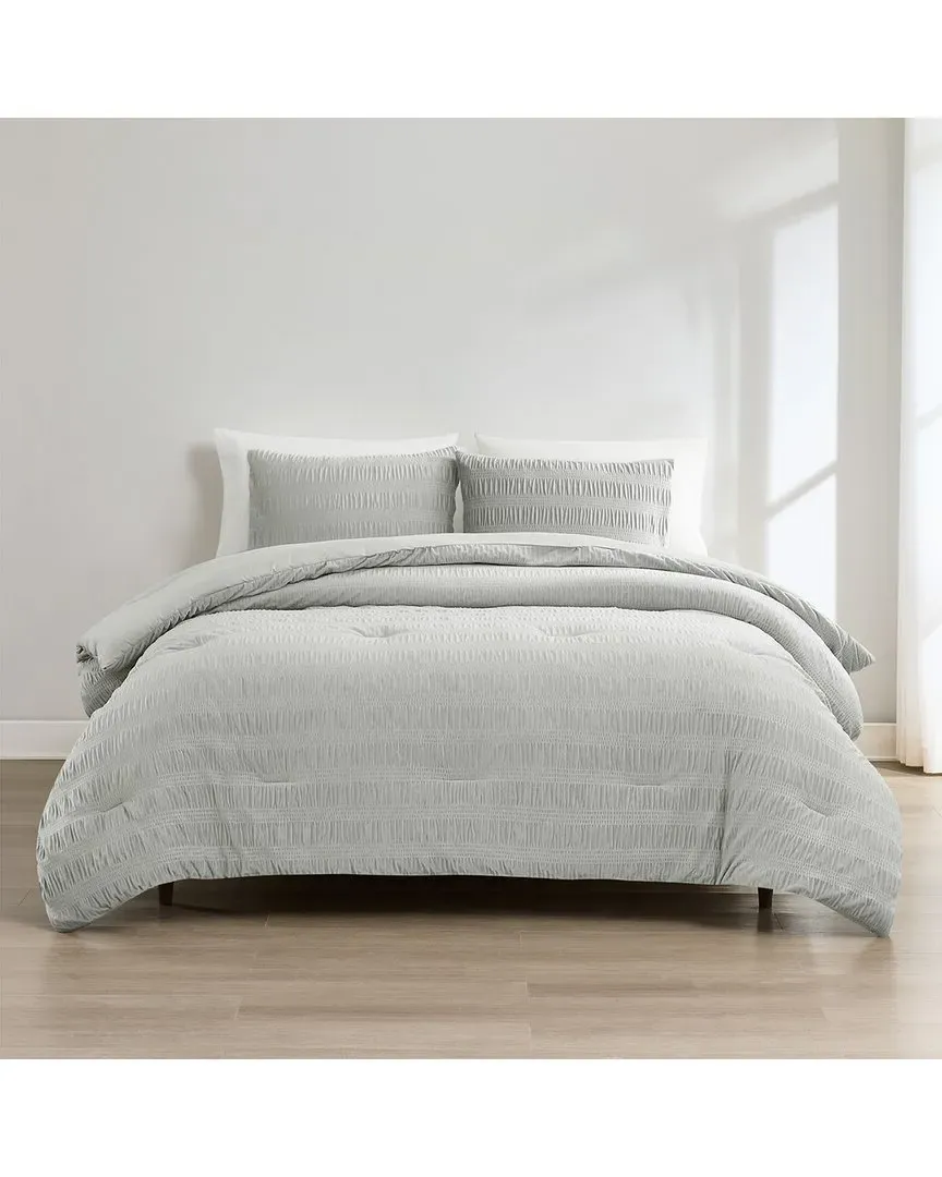 Azalea Ruched Velvet Stripe Comforter Set - Light Gray image