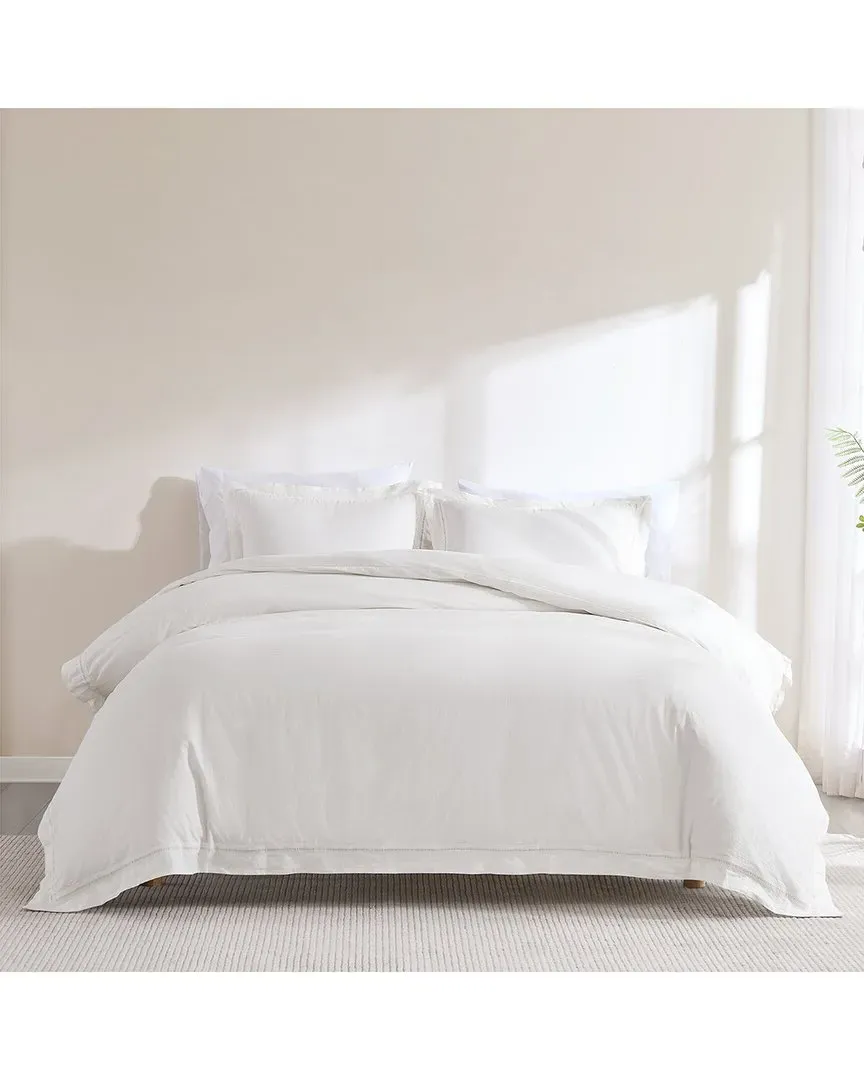 Doris Eyelet Duvet Cover Set - White, Cotton