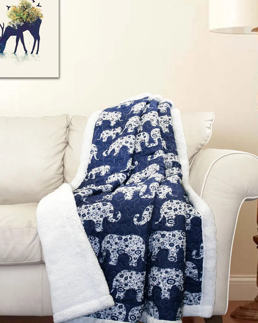 Elephant Parade Throw - Navy, Microfiber image