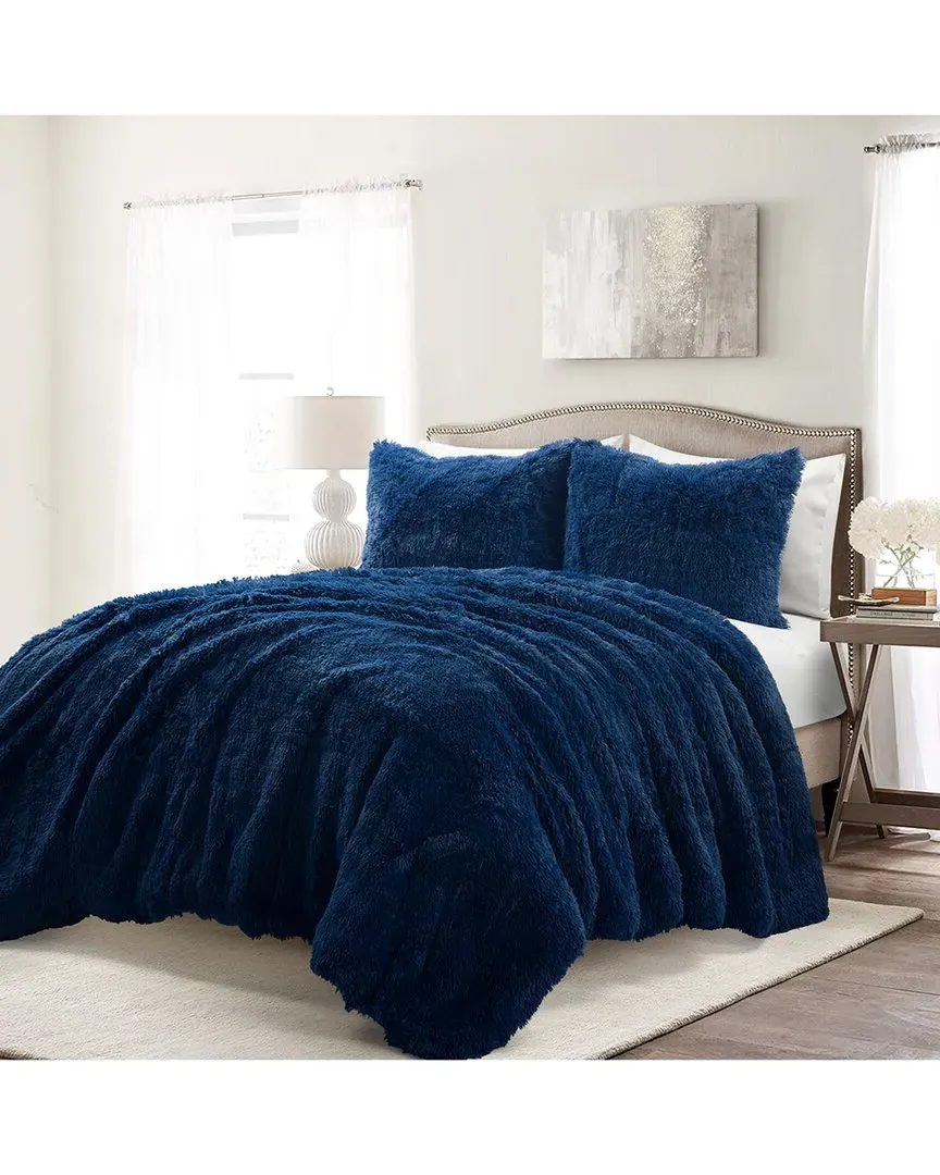 Fashion Emma Faux Fur Comforter Set - Navy
