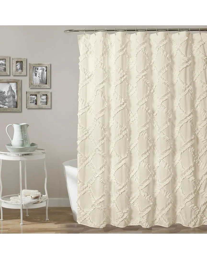 Fashion Ruffle Diamond Shower Curtain - Ivory, Polyester image