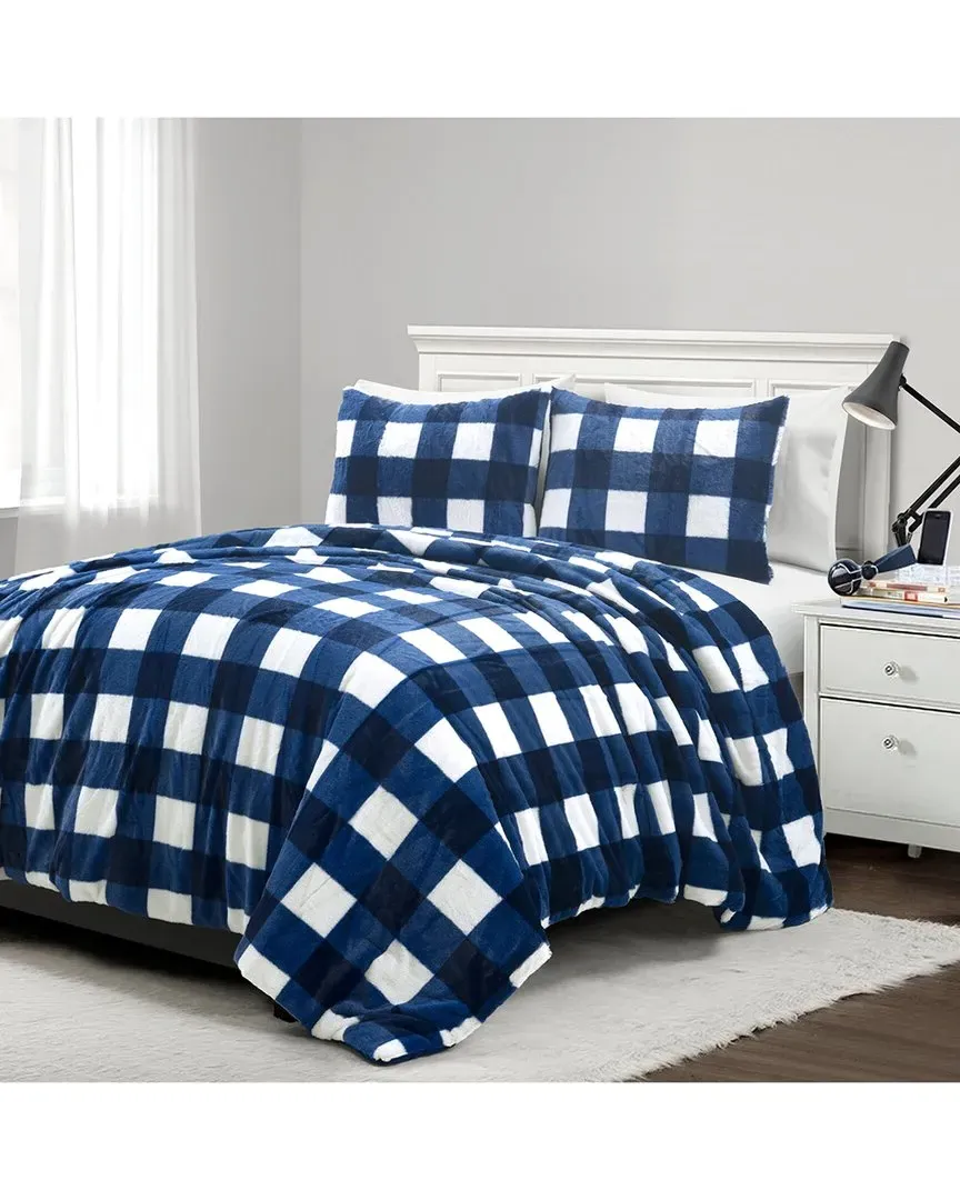 Twin Plaid Comforter Set - Navy, Polyester image