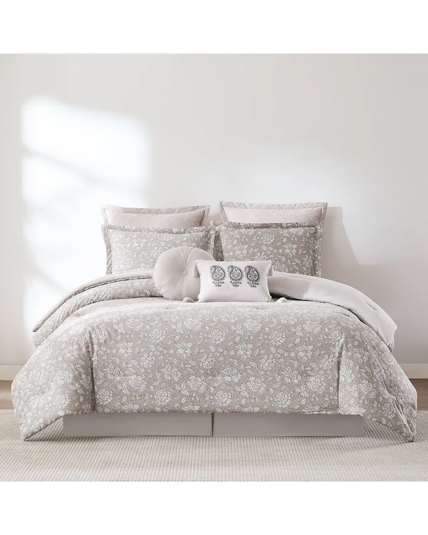 Zara Floral Block Cotton Comforter Set - Neutral