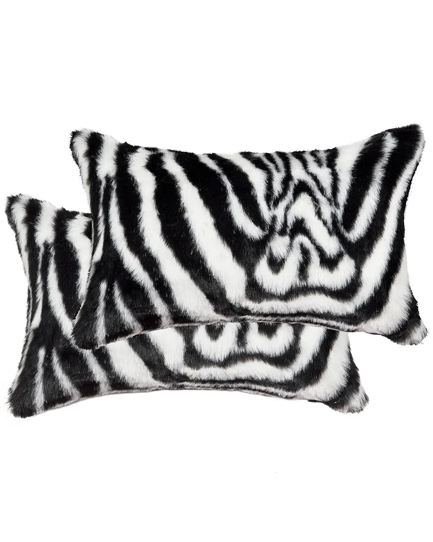 Belton Set of 2 Throw Pillows - Black and White, Faux Fur