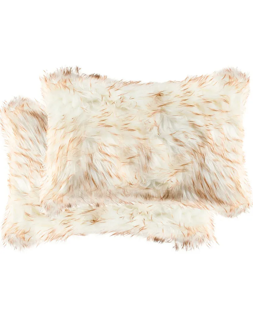 Belton Set of 2 Throw Pillows - Brown, Faux Fur