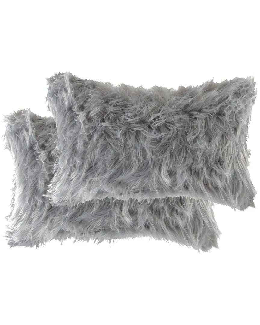 Belton Set of 2 Throw Pillows - Grey, Faux Fur