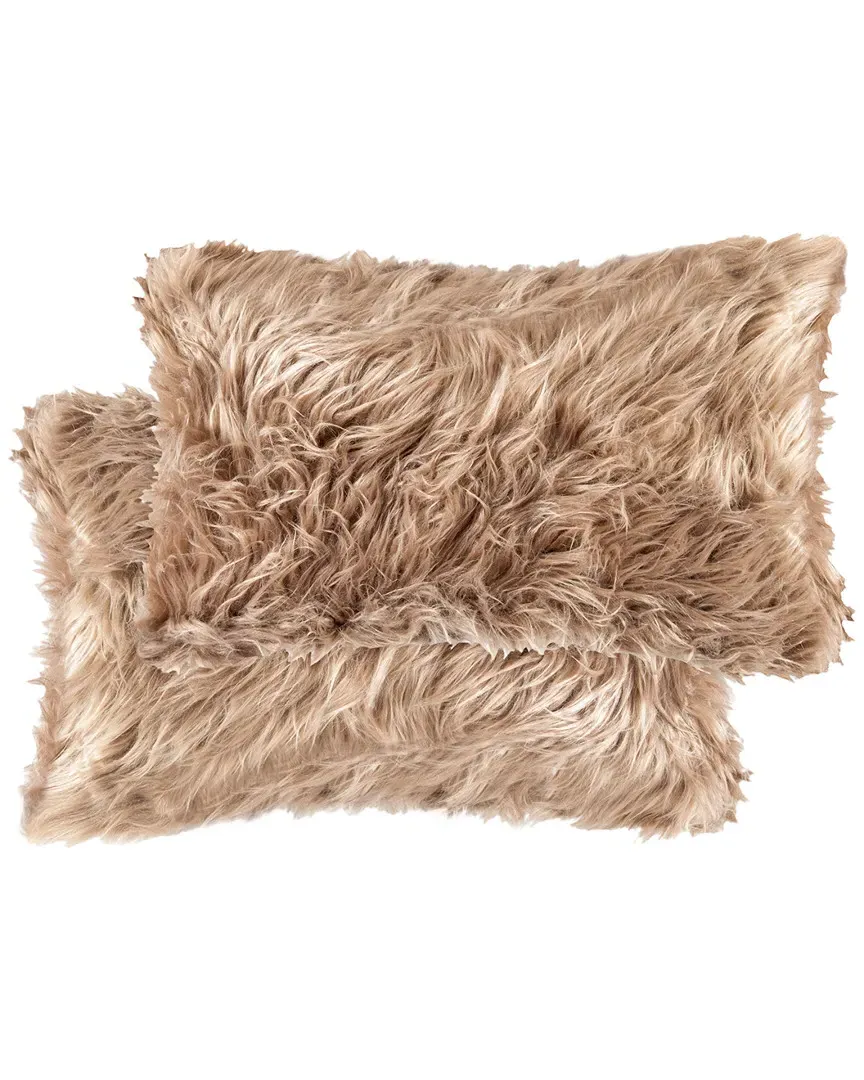 Belton Set of 2 Throw Pillows - Tan, Faux Fur