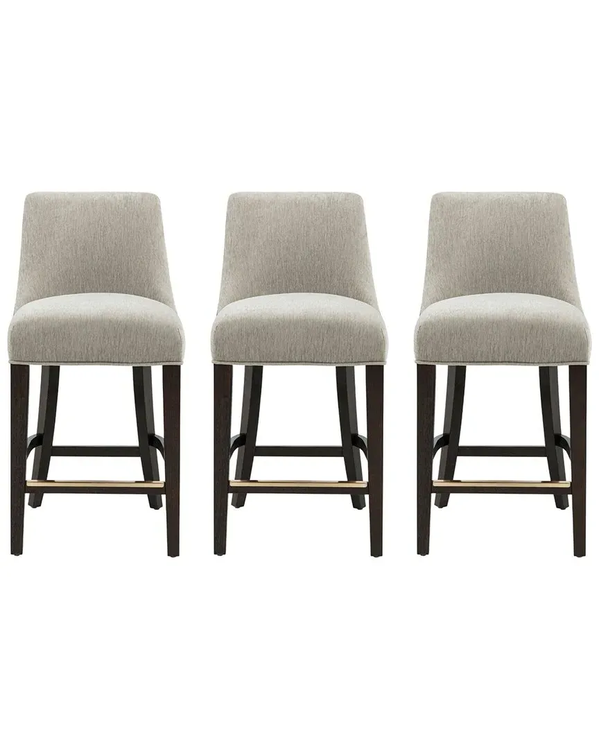 Beever Set of 3 Counter Stools with Backrest - Taupe, Chenille
