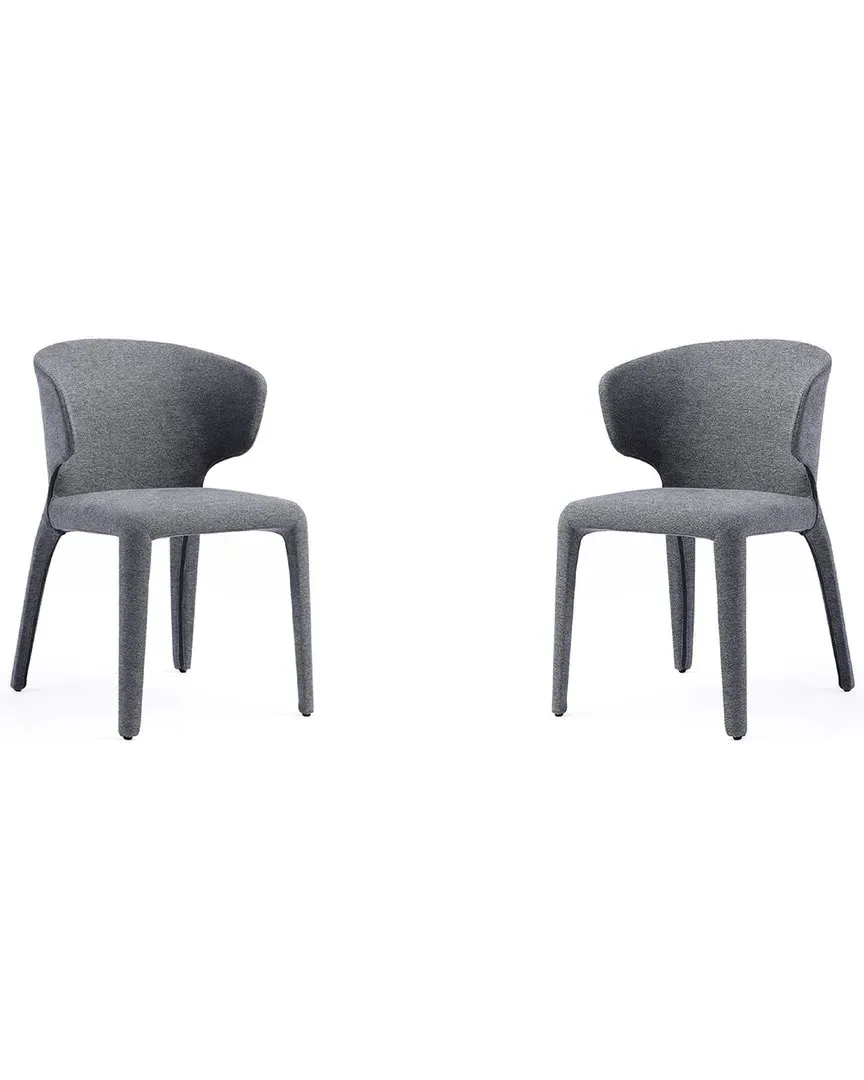 Conrad Set of 2 Woven Tweed Dining Chairs - Grey, Metal