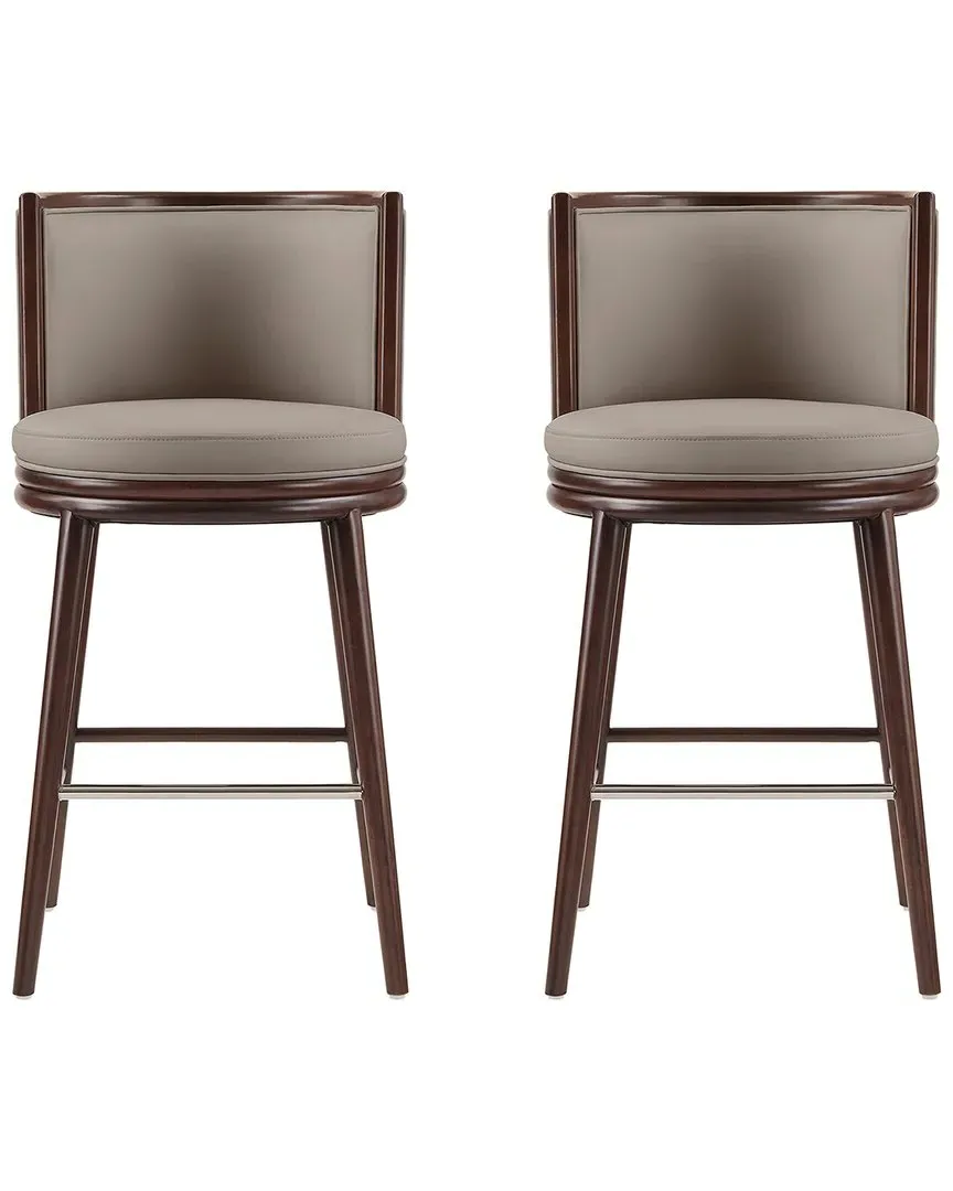 Evalyn Leatherette Barstools Set of 2 - Taupe, Beech Wood