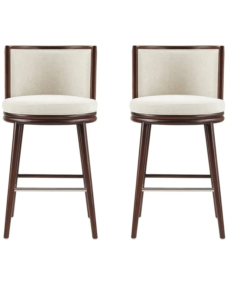 Evalyn Set of 2 Barstools with Backrest - Cream, Chenille