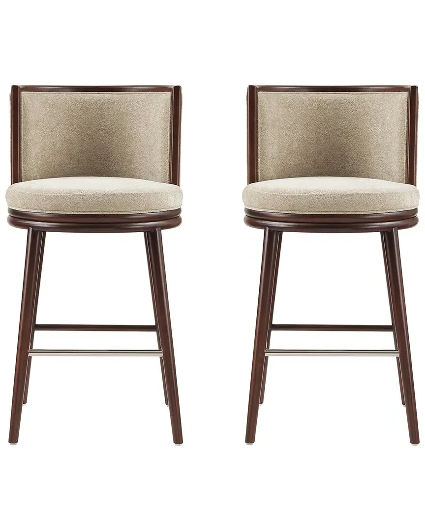 Evalyn Set of 2 Barstools with Backrest - Natural, Chenille