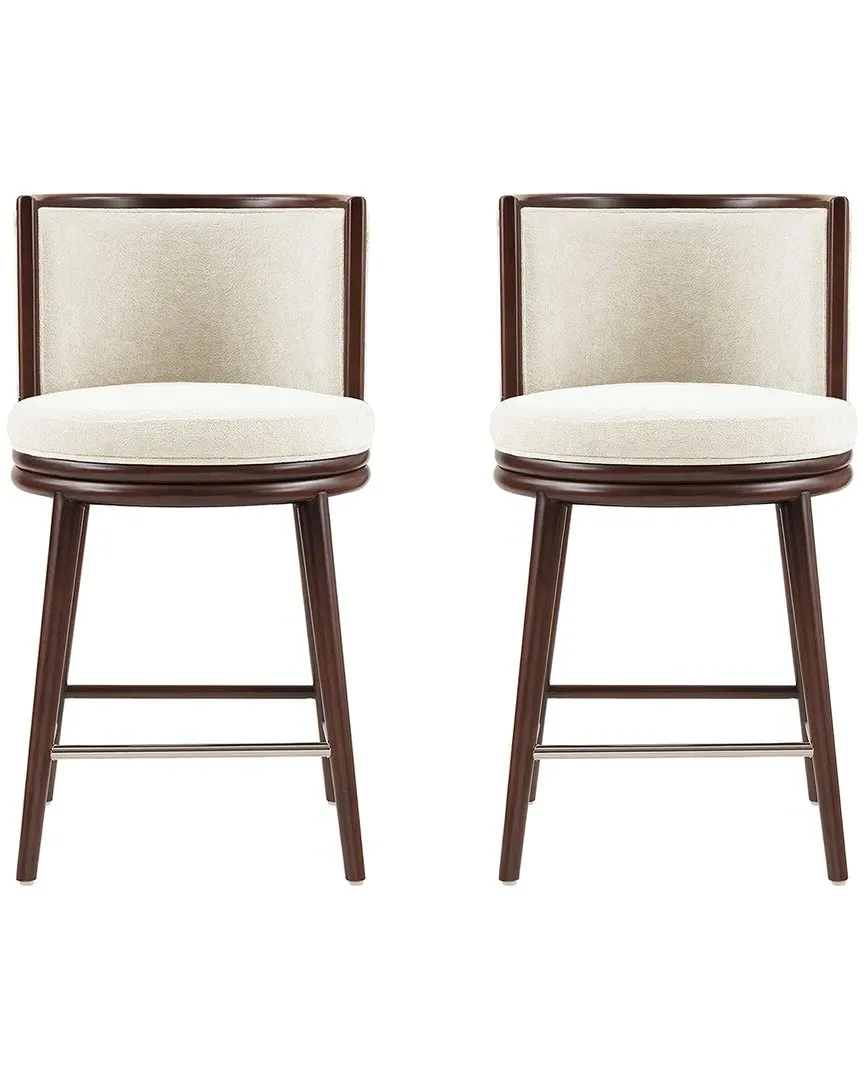 Evalyn Set of 2 Counter Stools with Backrest - Cream, Chenille