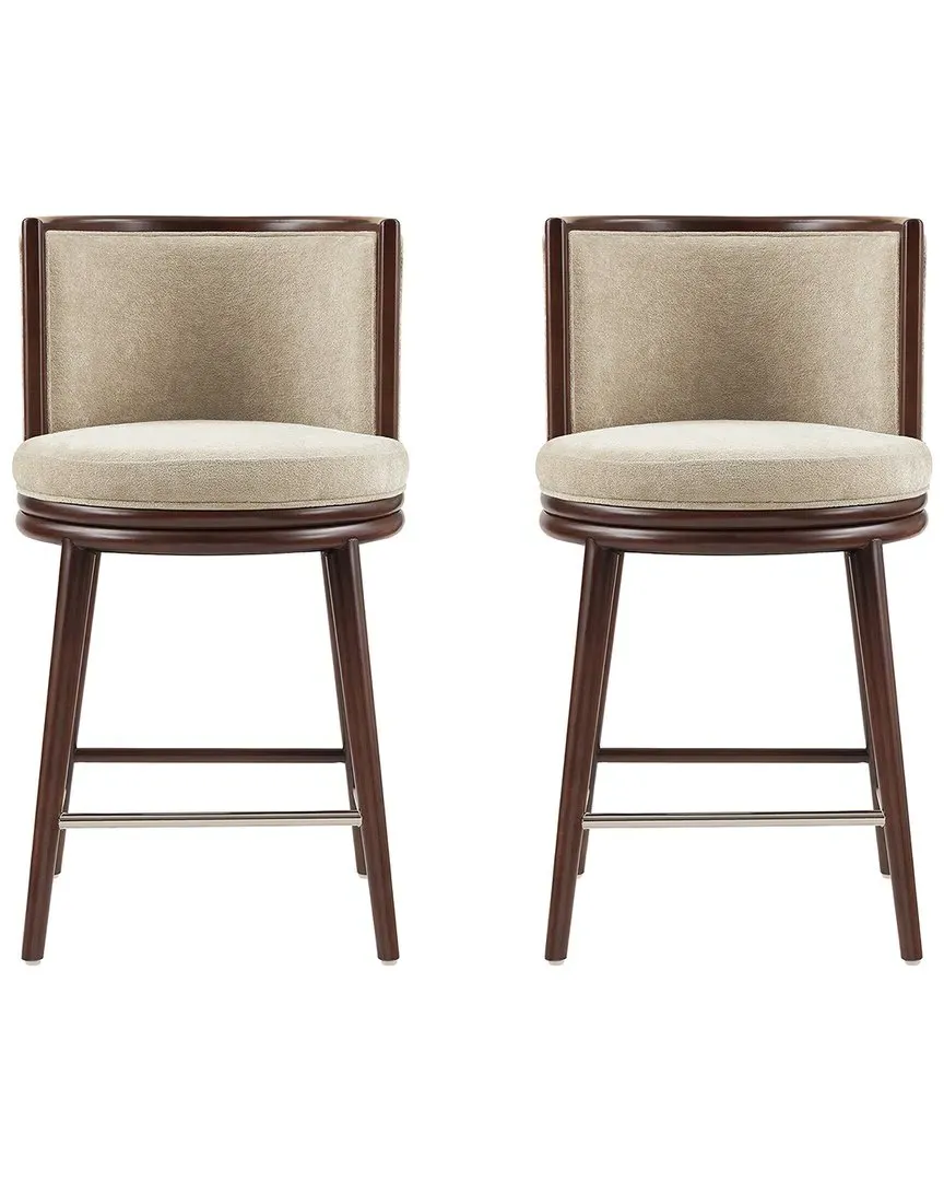 Evalyn Set of 2 Counter Stools with Backrest - Natural, Chenille