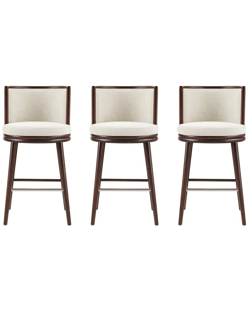 Evalyn Set of 3 Barstools with Backrest - Cream, Chenille
