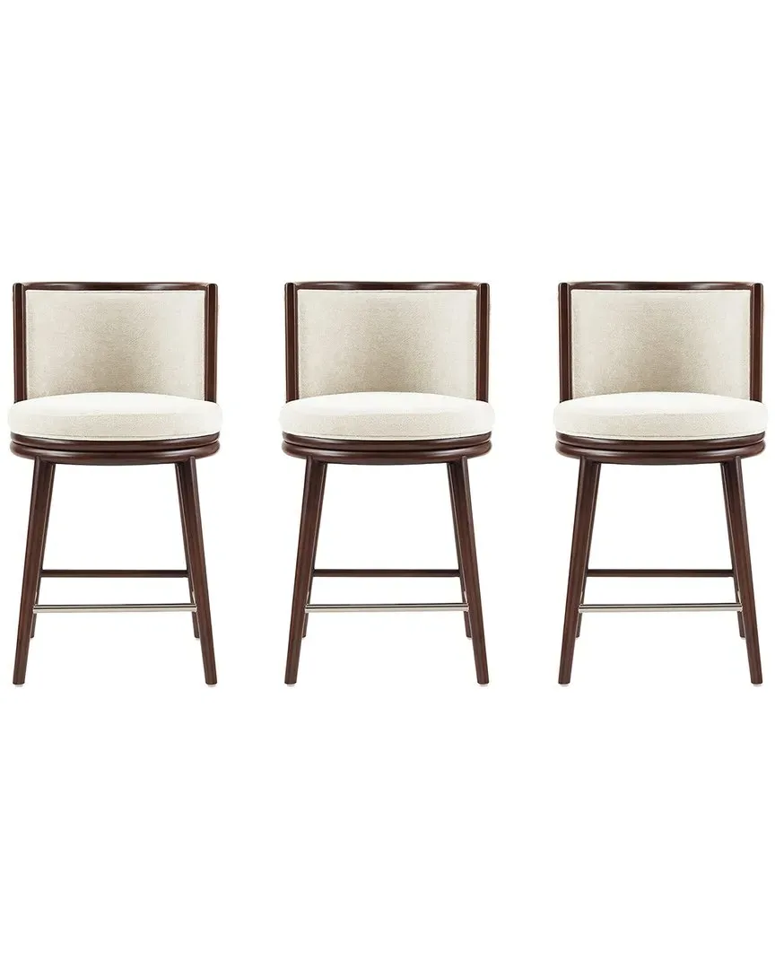 Evalyn Set of 3 Counter Stools with Backrest - Cream, Chenille