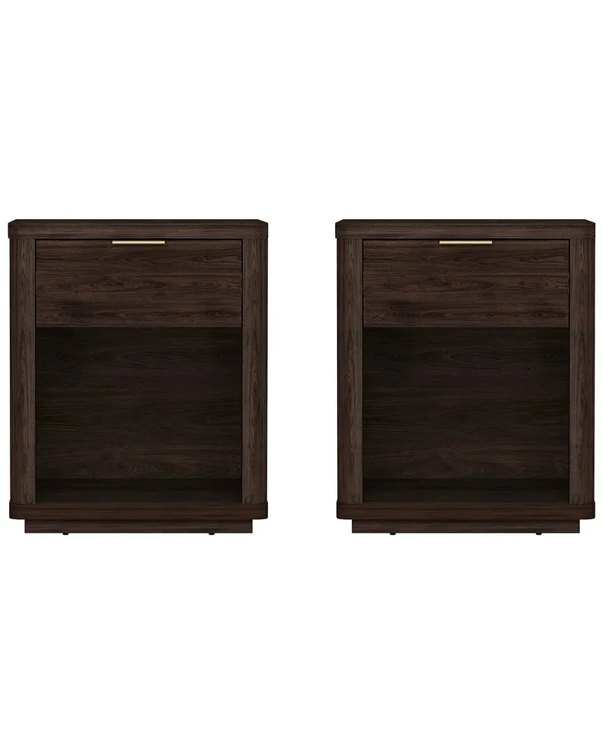 Evelyn 1.0 Nightstand Set with Full Extension Drawer - Brown, MDF