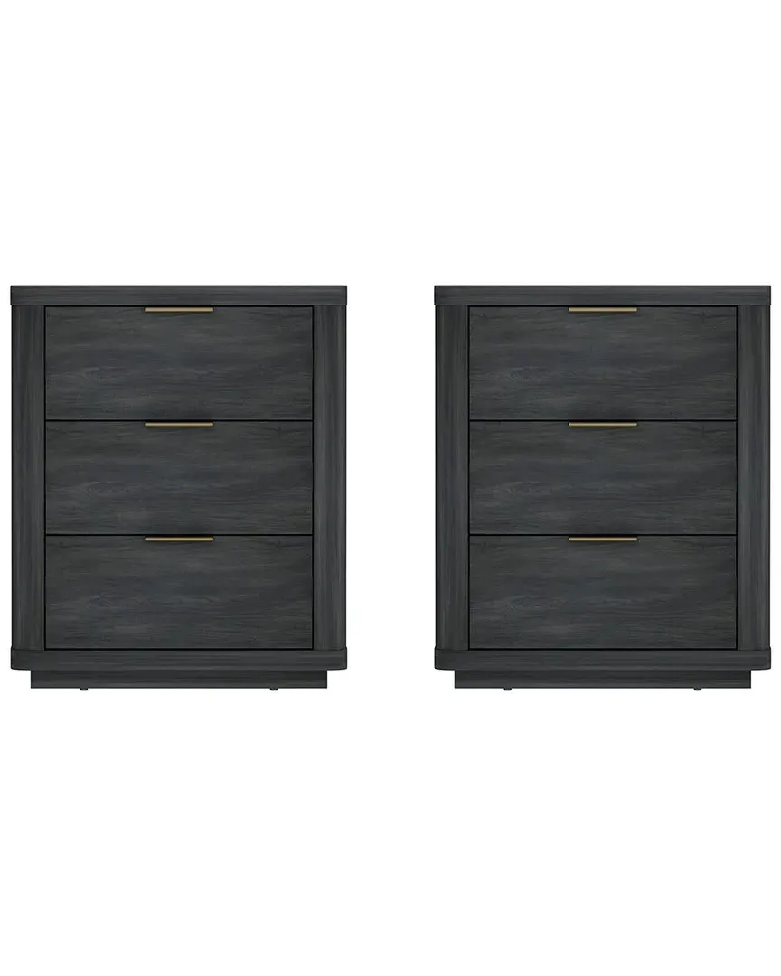 Evelyn 3.0 Nightstand Set with 3 Full Extension Drawers - Grey, MDF