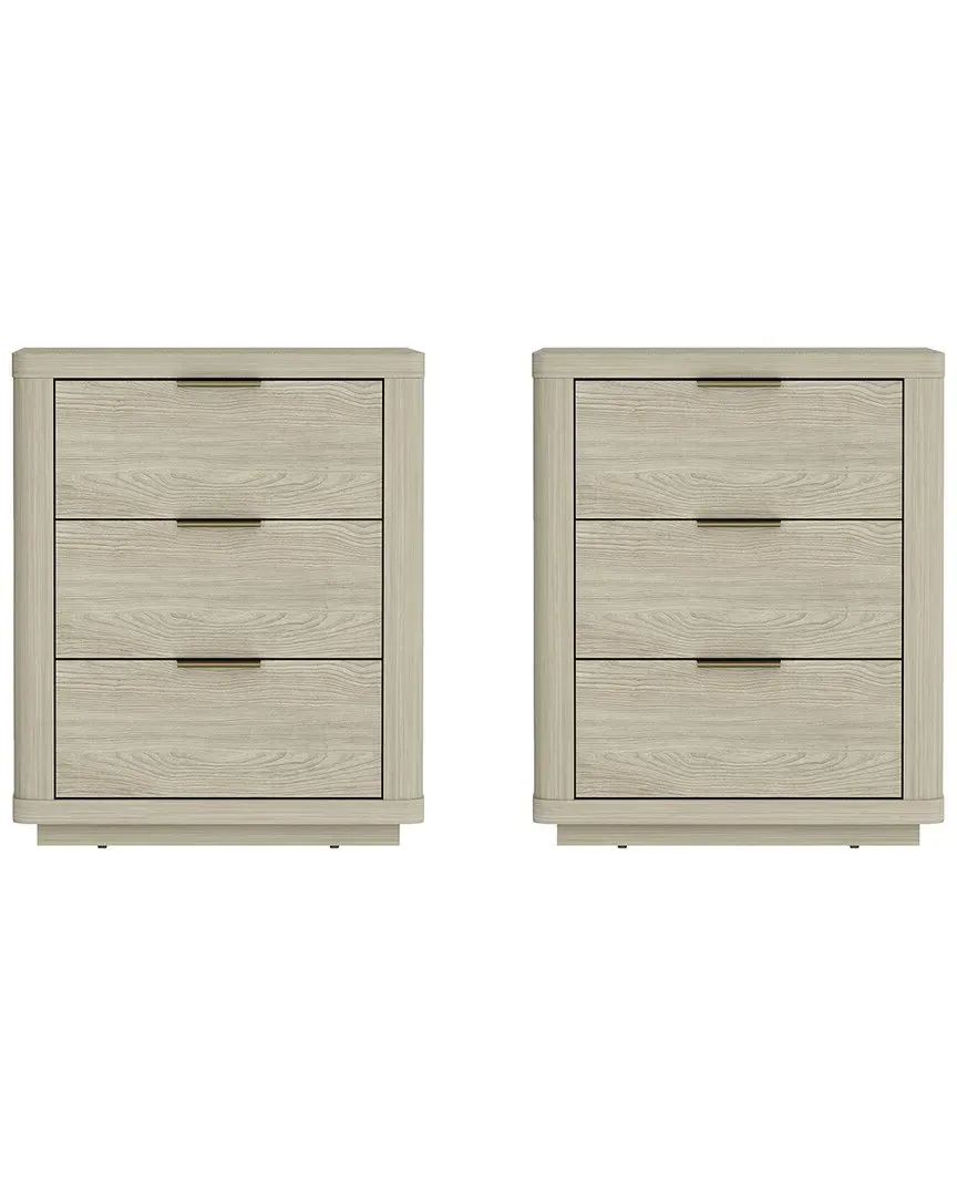 Evelyn 3.0 Nightstand Set with 3 Full Extension Drawers - Natural, MDF