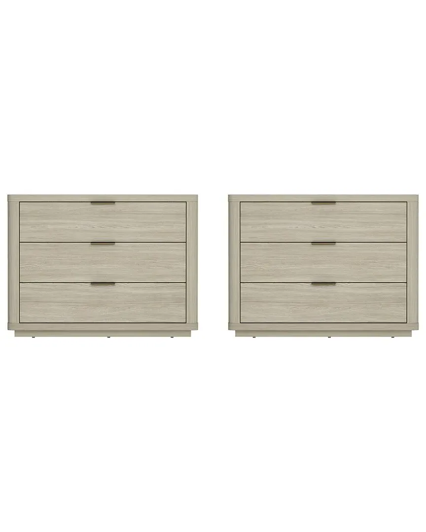 Evelyn Set of 2 Nightstands with 6 Drawers - Natural, MDF