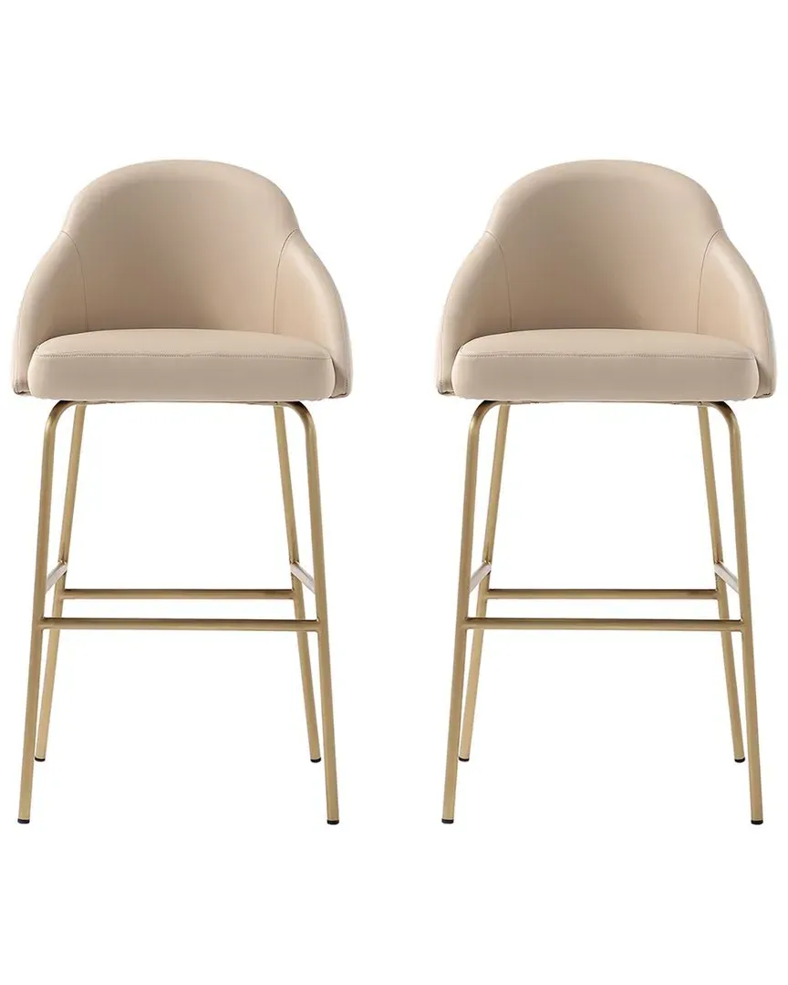 Gracie Set of 2 Barstools - Tan, Leatherette