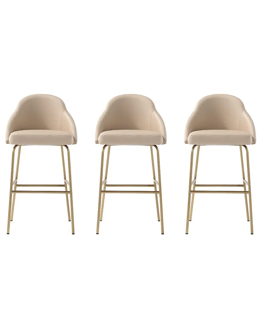 Gracie Set of 3 Barstools - Tan, Leatherette
