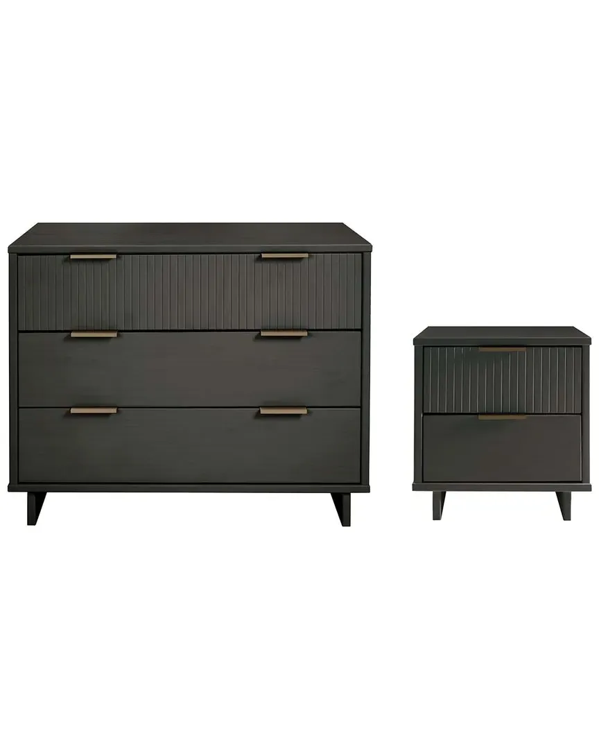 Granville Dresser & Nightstand Set - Dark Grey, Solid Wood