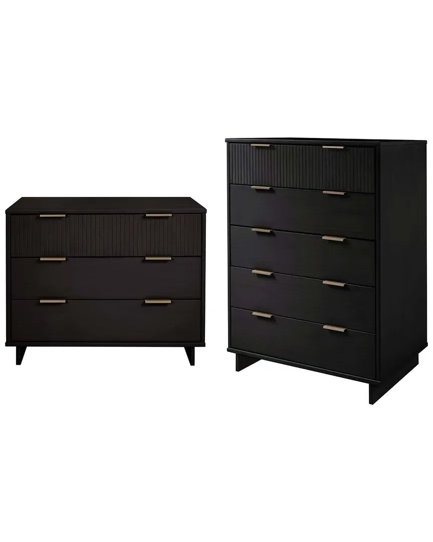 Granville Tall Chest & Dresser Set - Black, Solid Wood