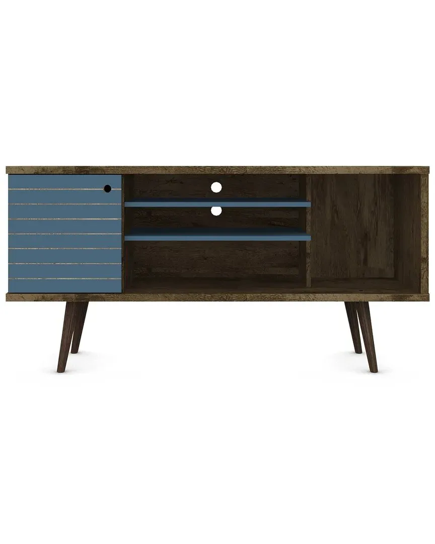 Liberty TV Stand with Storage - Rustic Brown, Aqua Blue