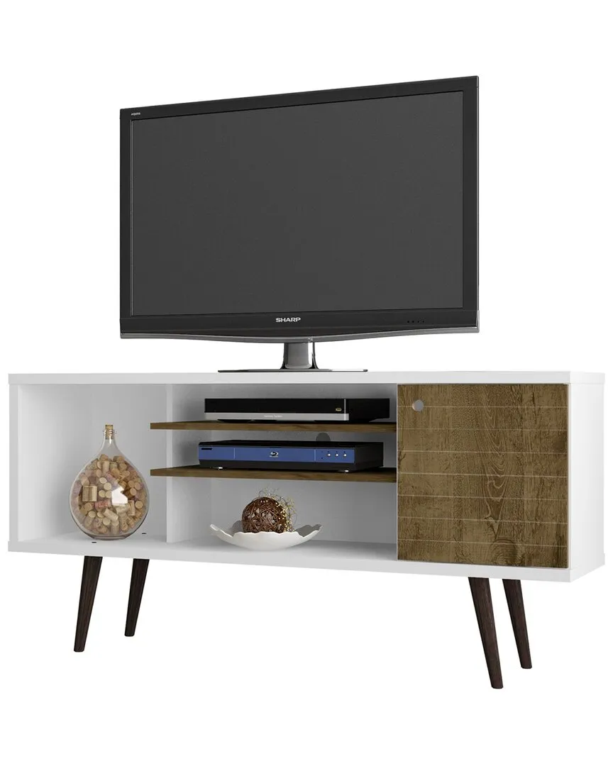 Liberty TV Stand with Storage - White, Rustic Brown