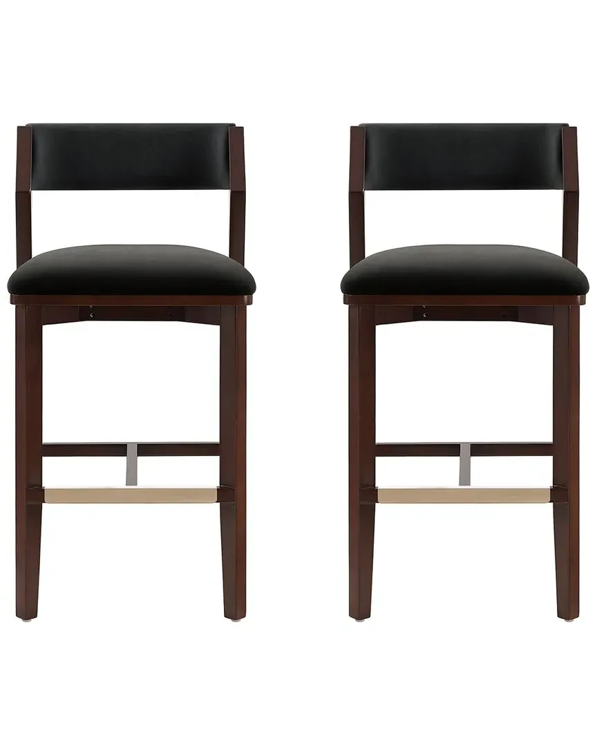 Patricia Velvet Barstools Set of 2 - Black, Beech Wood