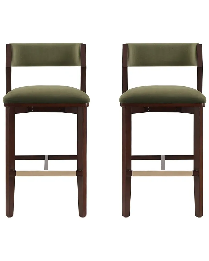 Patricia Velvet Barstools Set of 2 - Green, Beech Wood