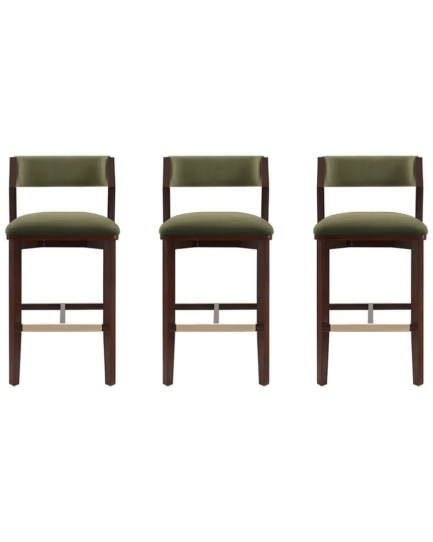 Patricia Velvet Barstools Set of 3 - Green, Beech Wood